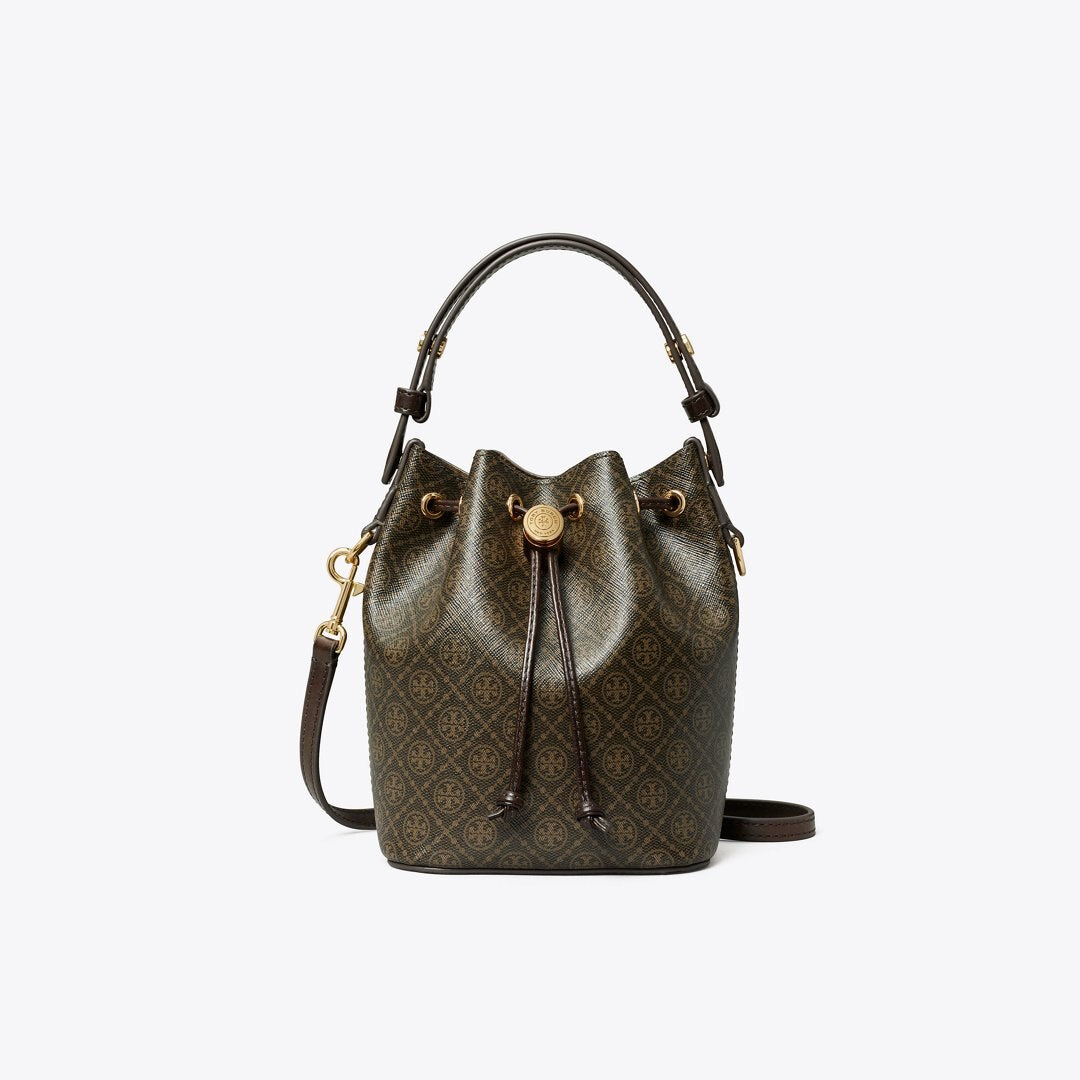Tory Burch T Monogram Coated Canvas Mini Bucket Bag French Press