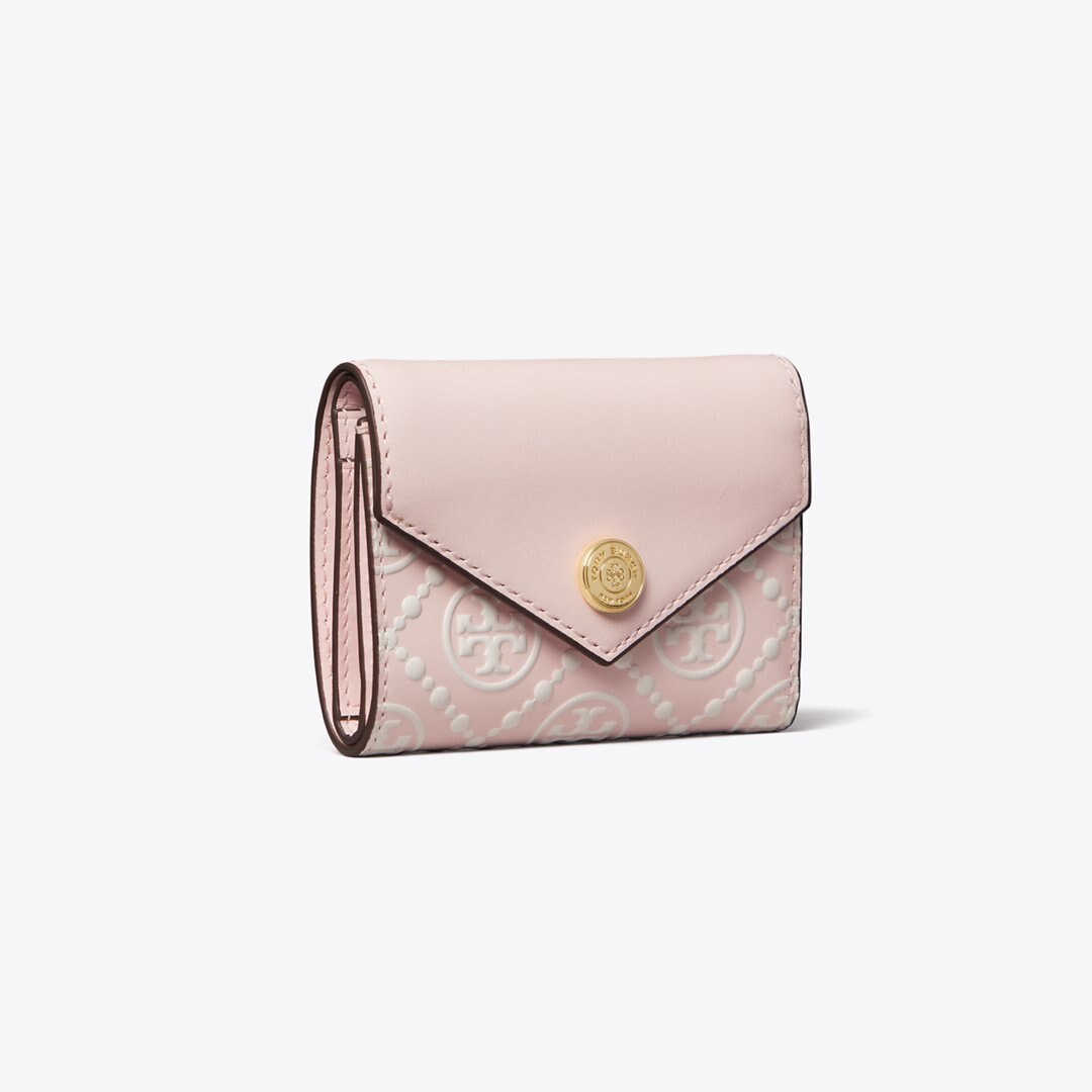 Tory Burch T Monogram Contrast Embossed Small Envelope Wallet Powder Pink / New Cream