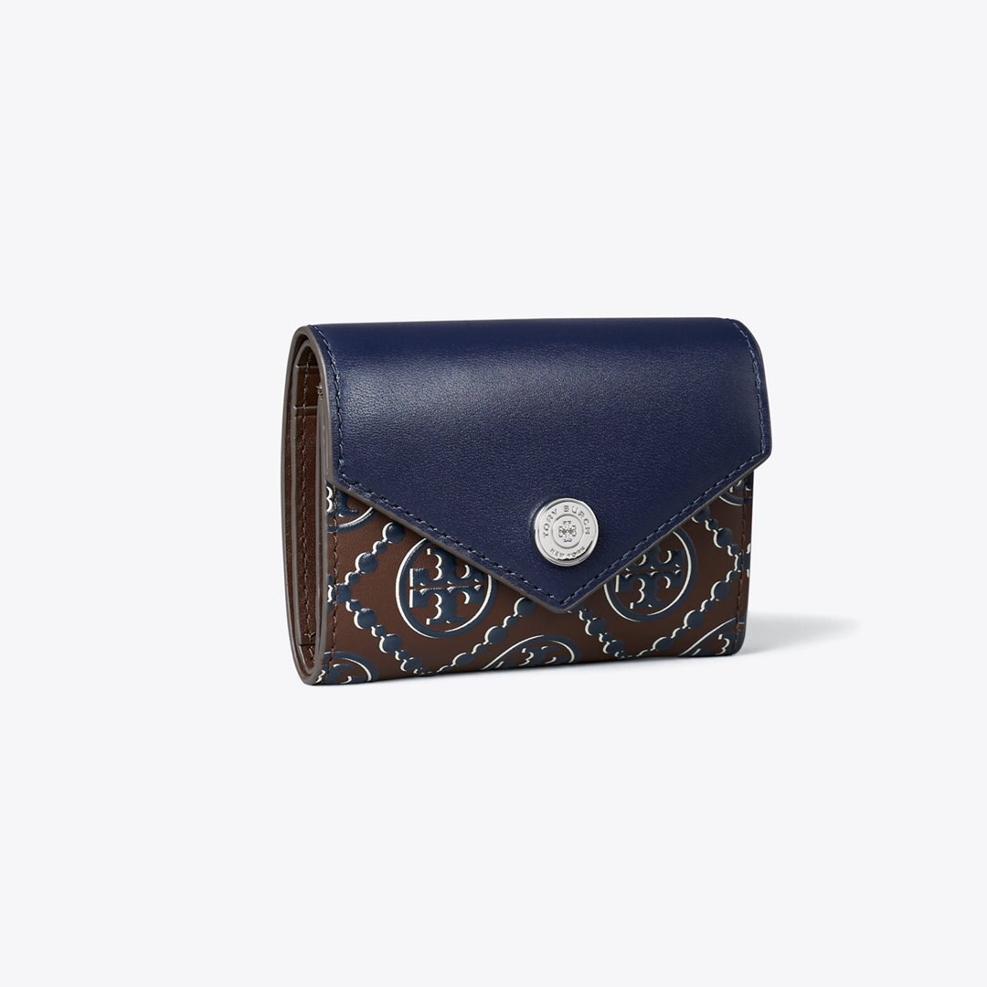 Tory Burch T Monogram Contrast Embossed Small Envelope Wallet Tory Navy / John Coco