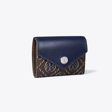 Tory Burch T Monogram Contrast Embossed Small Envelope Wallet Tory Navy / John Coco