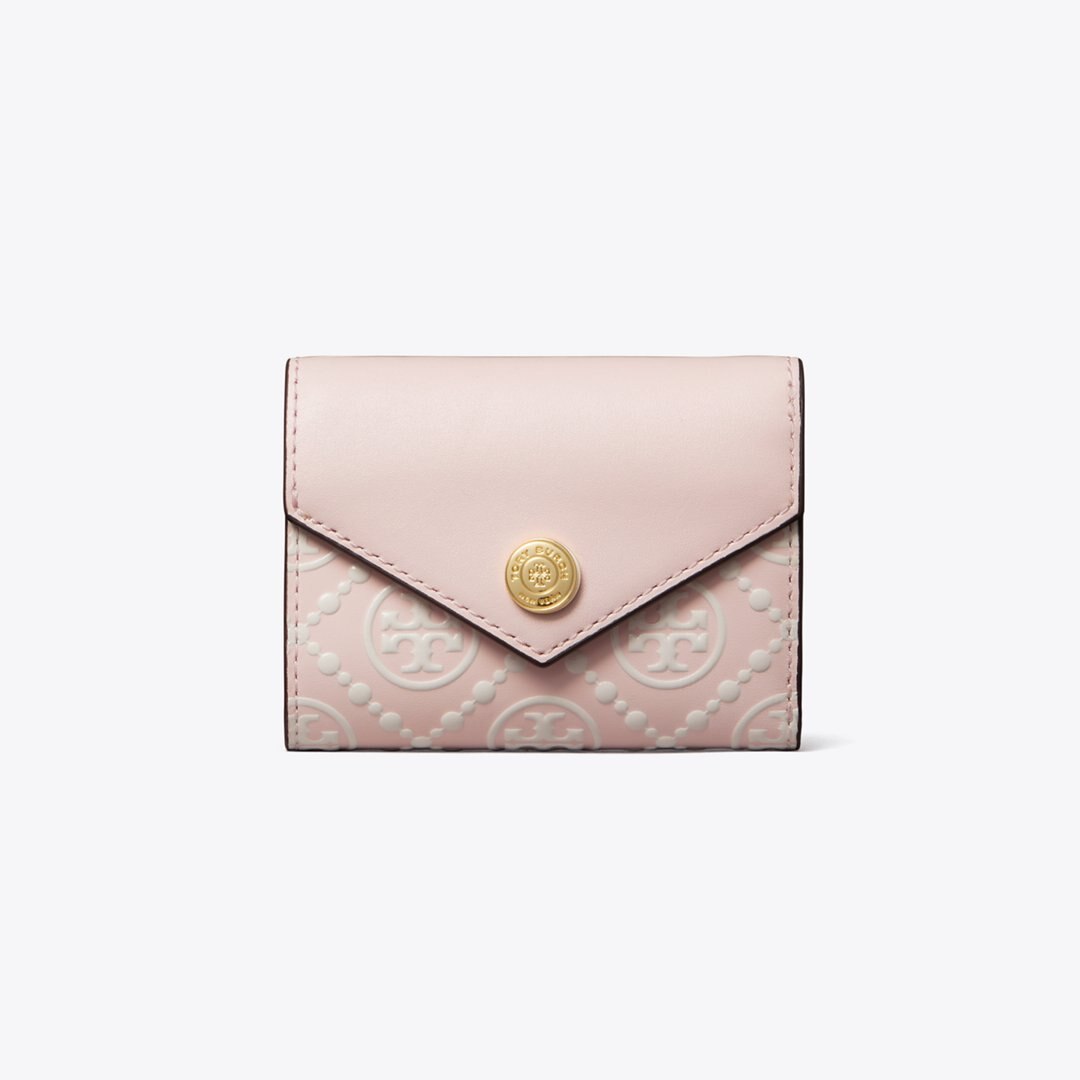 Tory Burch T Monogram Contrast Embossed Small Envelope Wallet Powder Pink / New Cream