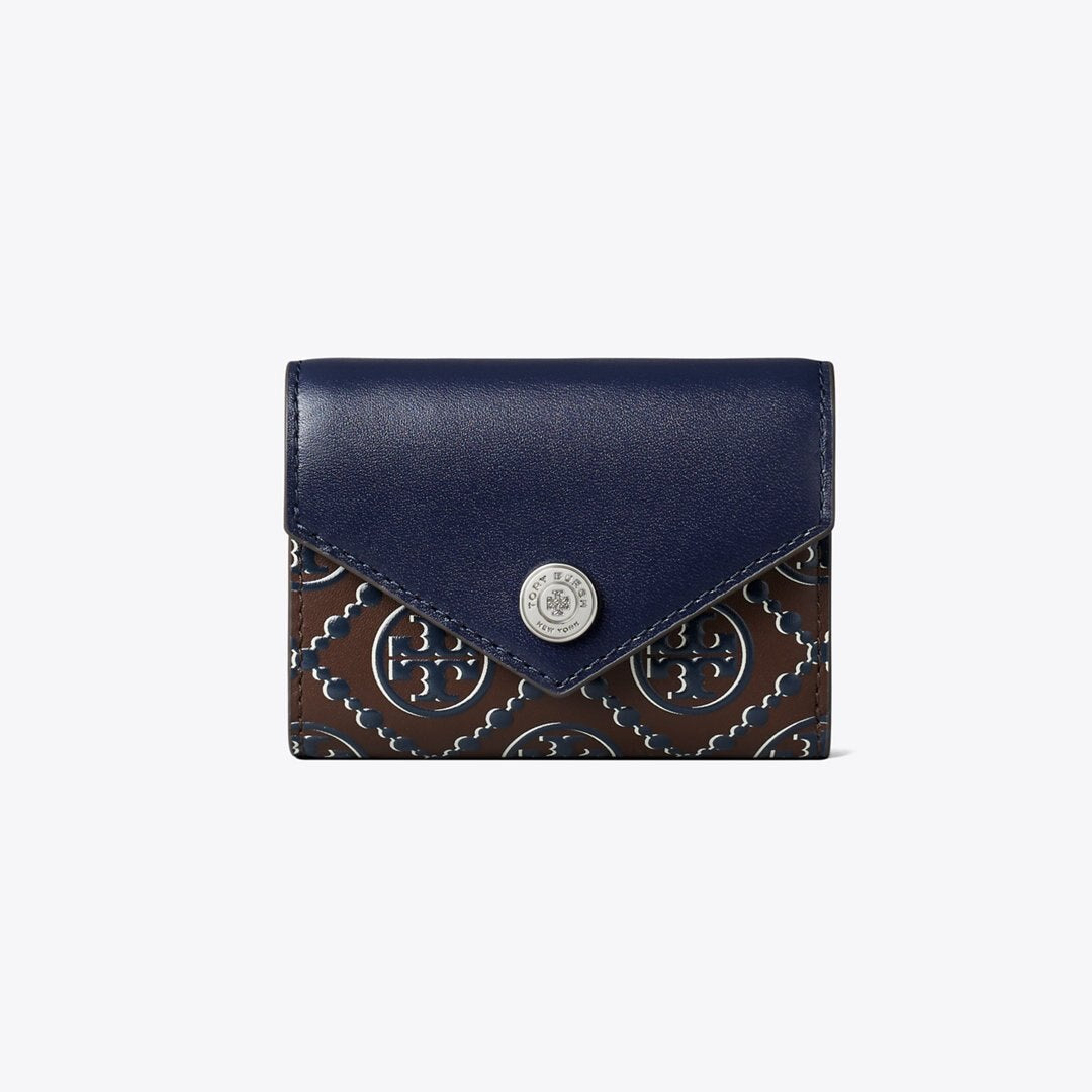 Tory Burch T Monogram Contrast Embossed Small Envelope Wallet Tory Navy / John Coco