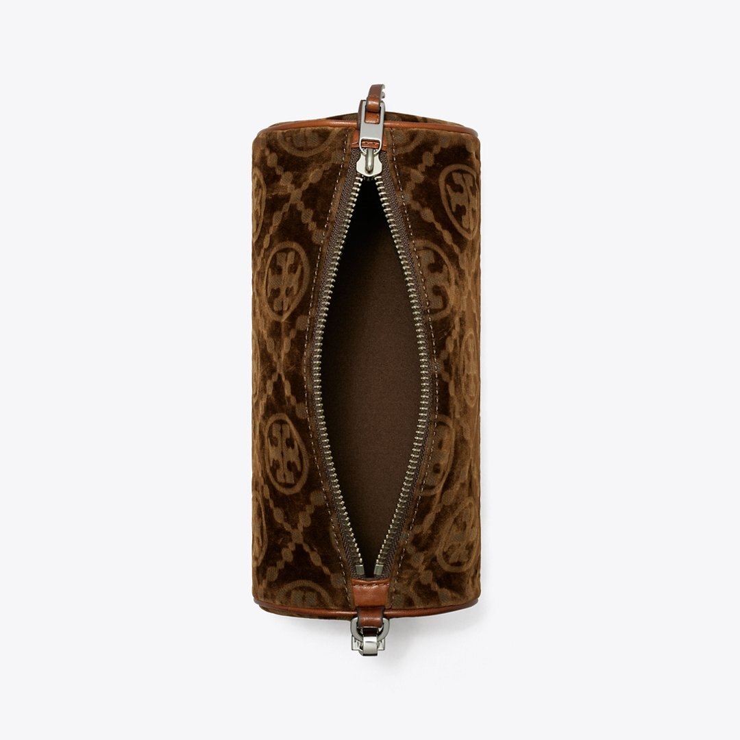Tory Burch T Monogram Flocked Cylinder Bag Sun Beige