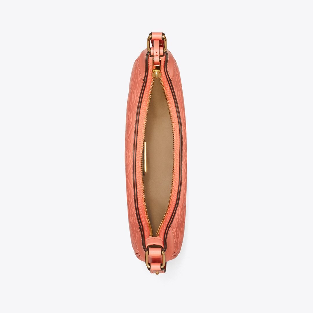 Tory Burch T Monogram Leather Crescent Bag Coral Crush