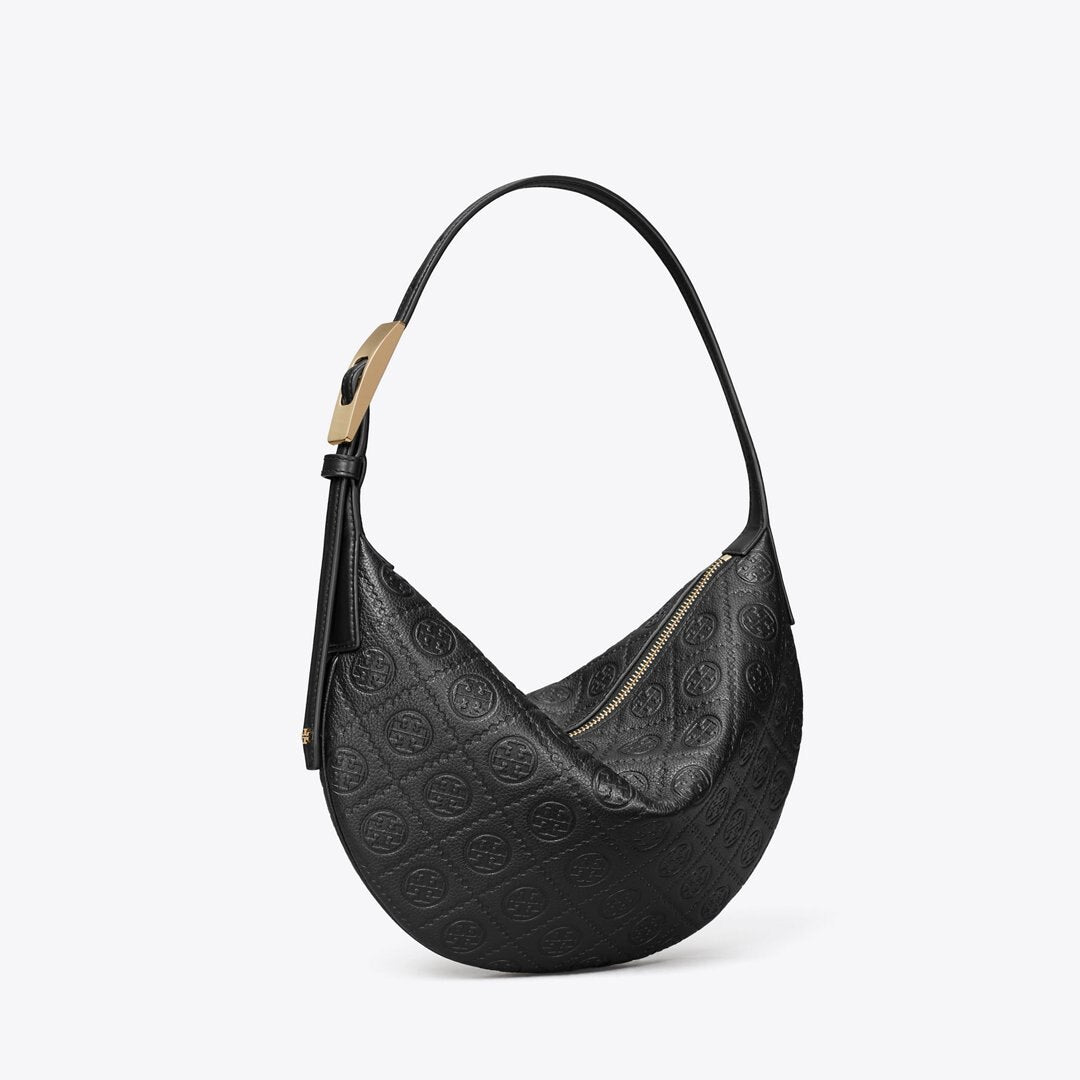 Tory Burch T Monogram Pebble Small Balloon Bag Black