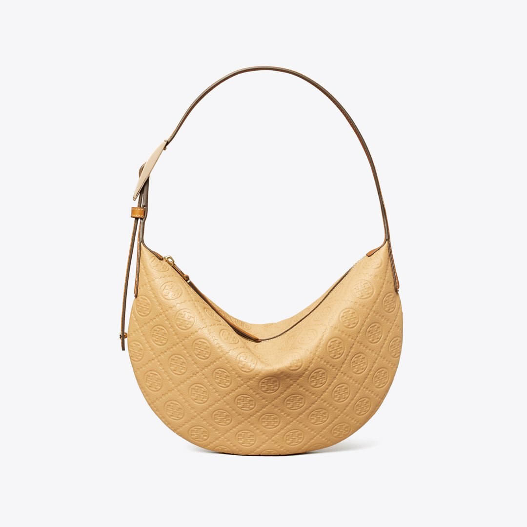 Tory Burch T Monogram Pebble Small Balloon Bag Biscotti