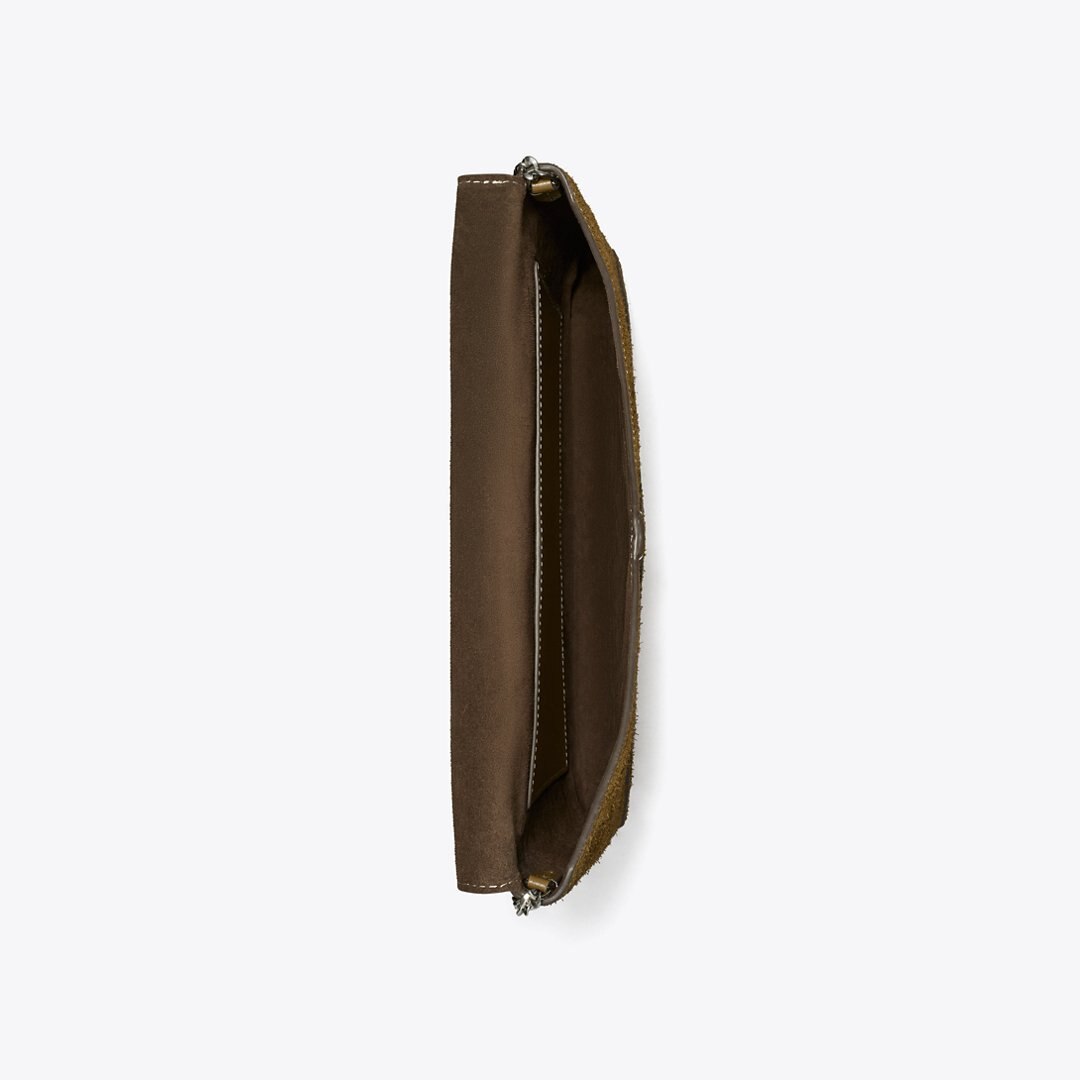 Tory Burch T Monogram Suede Envelope Chain Pouch Deep Olive