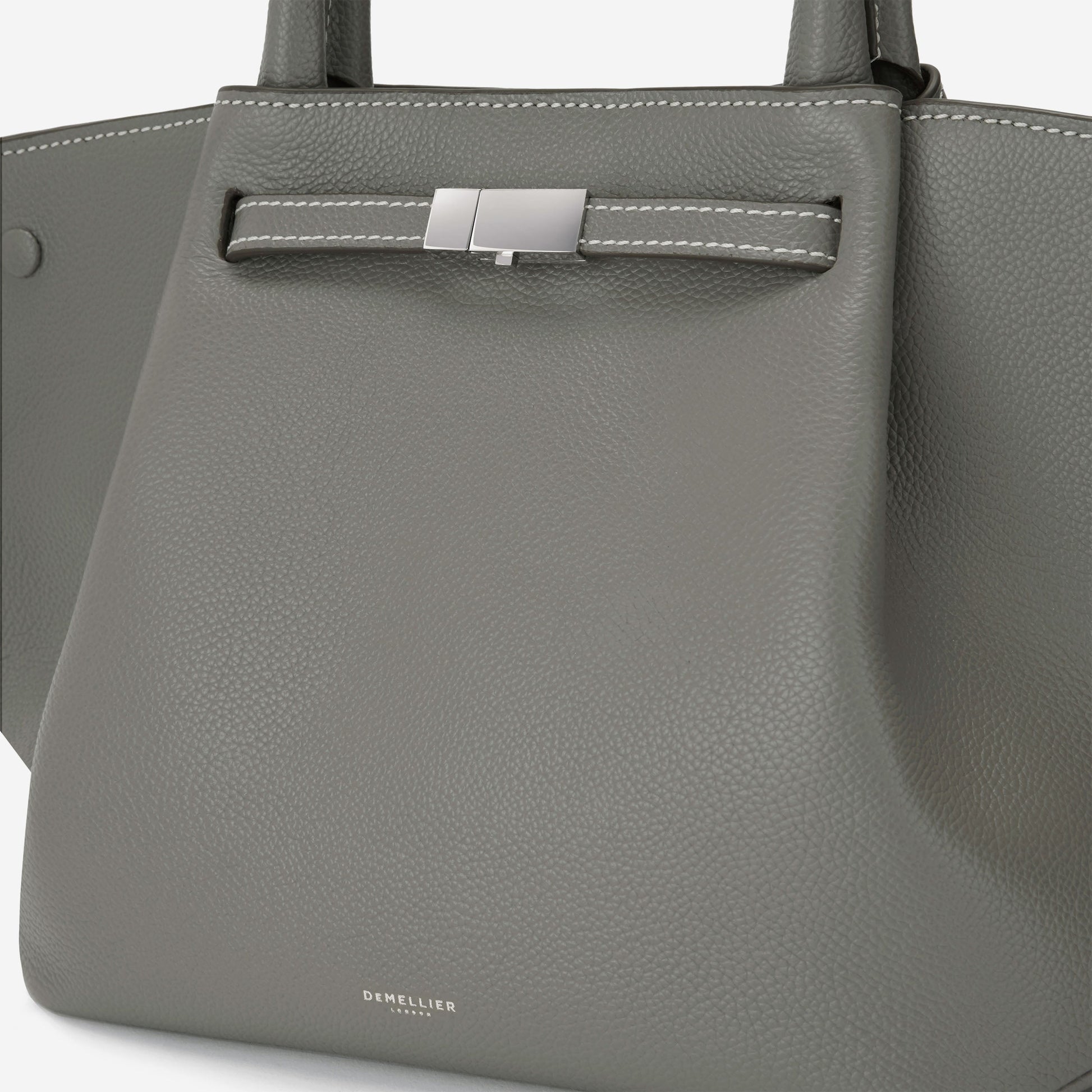 DeMellier The Midi New York stone grey small grain ecru stitching
