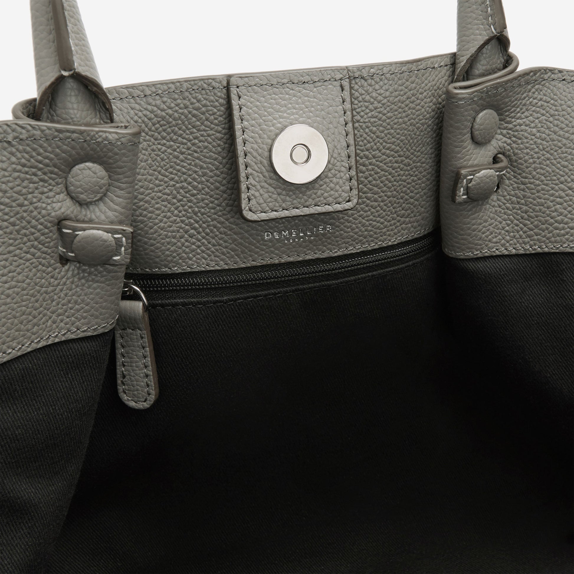 DeMellier The Midi New York stone grey small grain ecru stitching