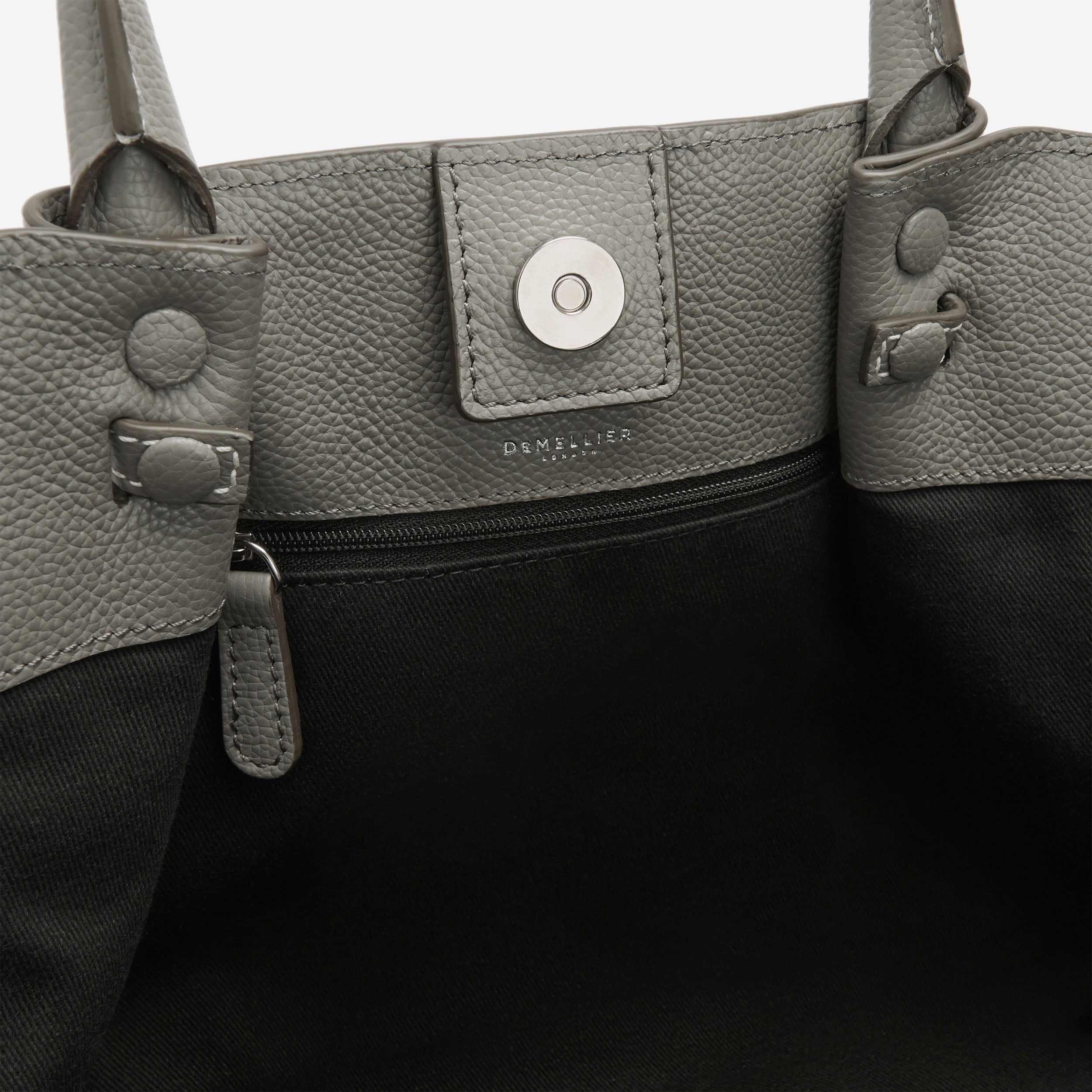 DeMellier The Midi New York stone grey small grain ecru stitching