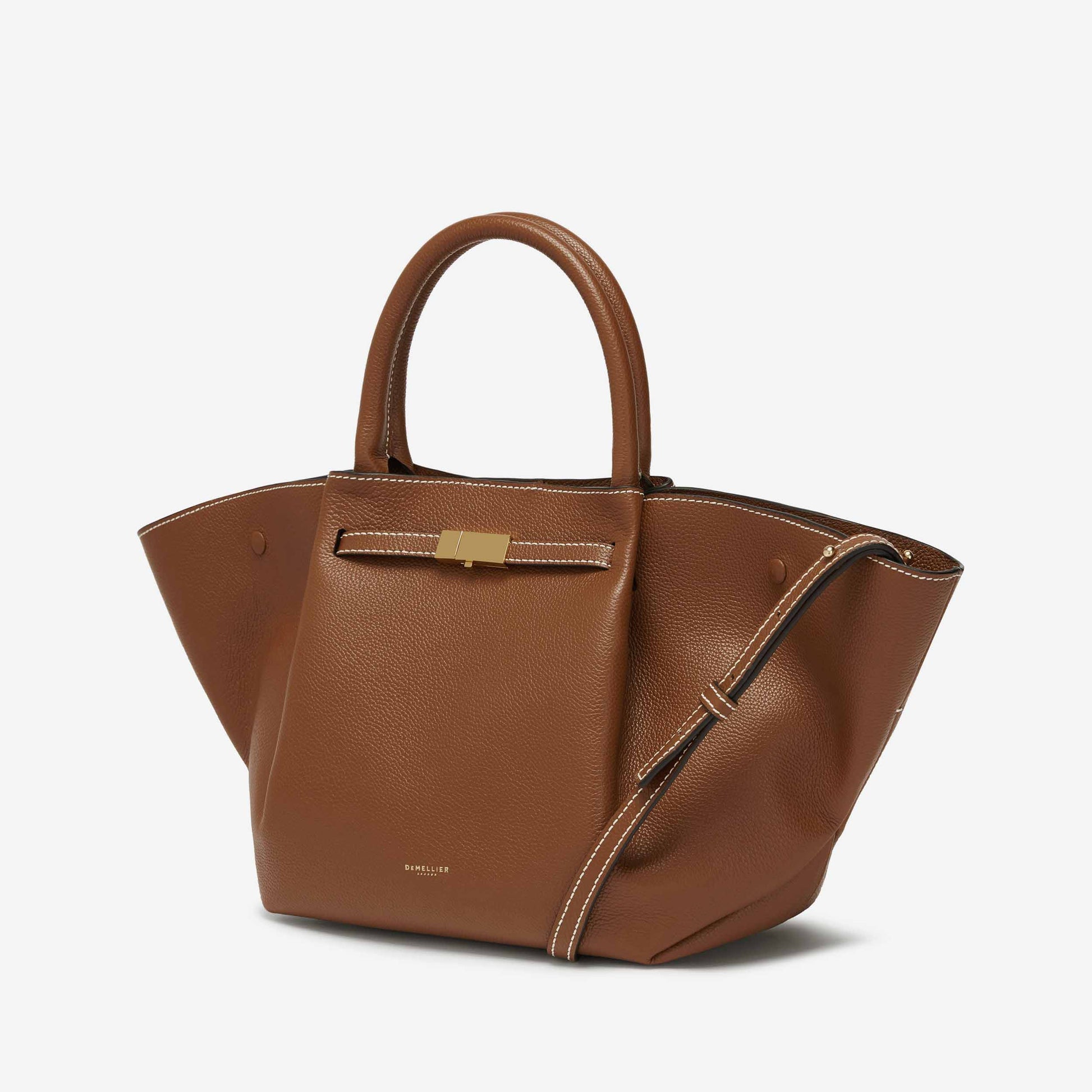 DeMellier The Midi New York tan small grain ecru stitching