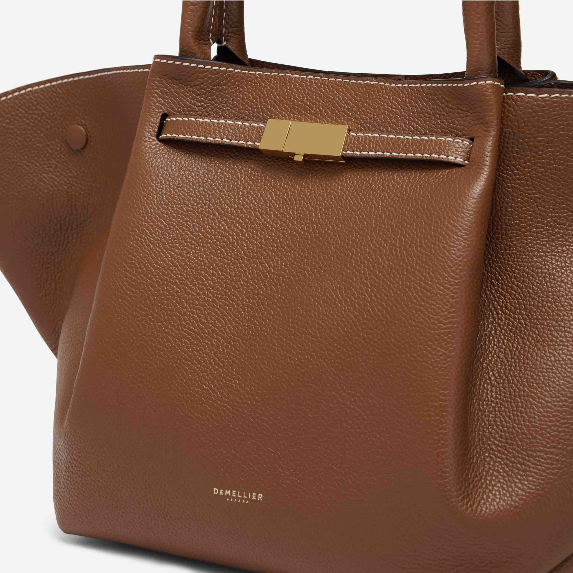 DeMellier The Midi New York tan small grain ecru stitching